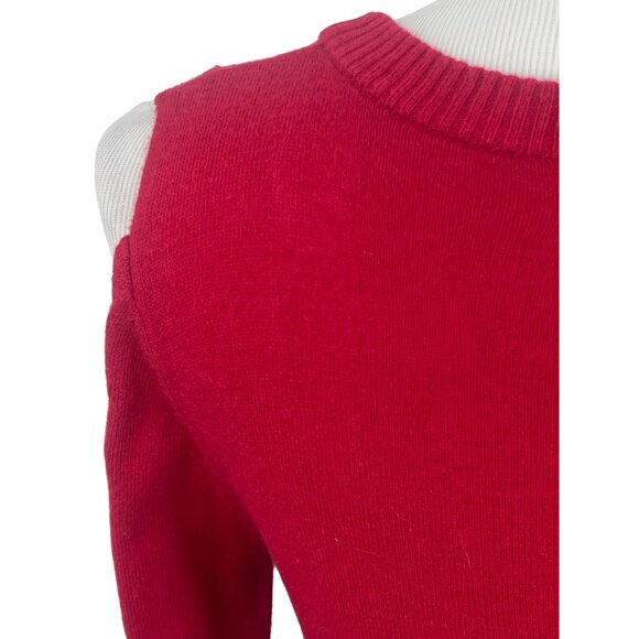 Vtg 90s Y2K F21 Red Angora Cold Shoulder Caged Ladder Sweater | Grunge Baddie S - Picture 9 of 16
